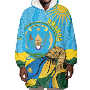Personalized Happy Rwanda Independence Day Wearable Blanket Hoodie Coat Of Arms With Map