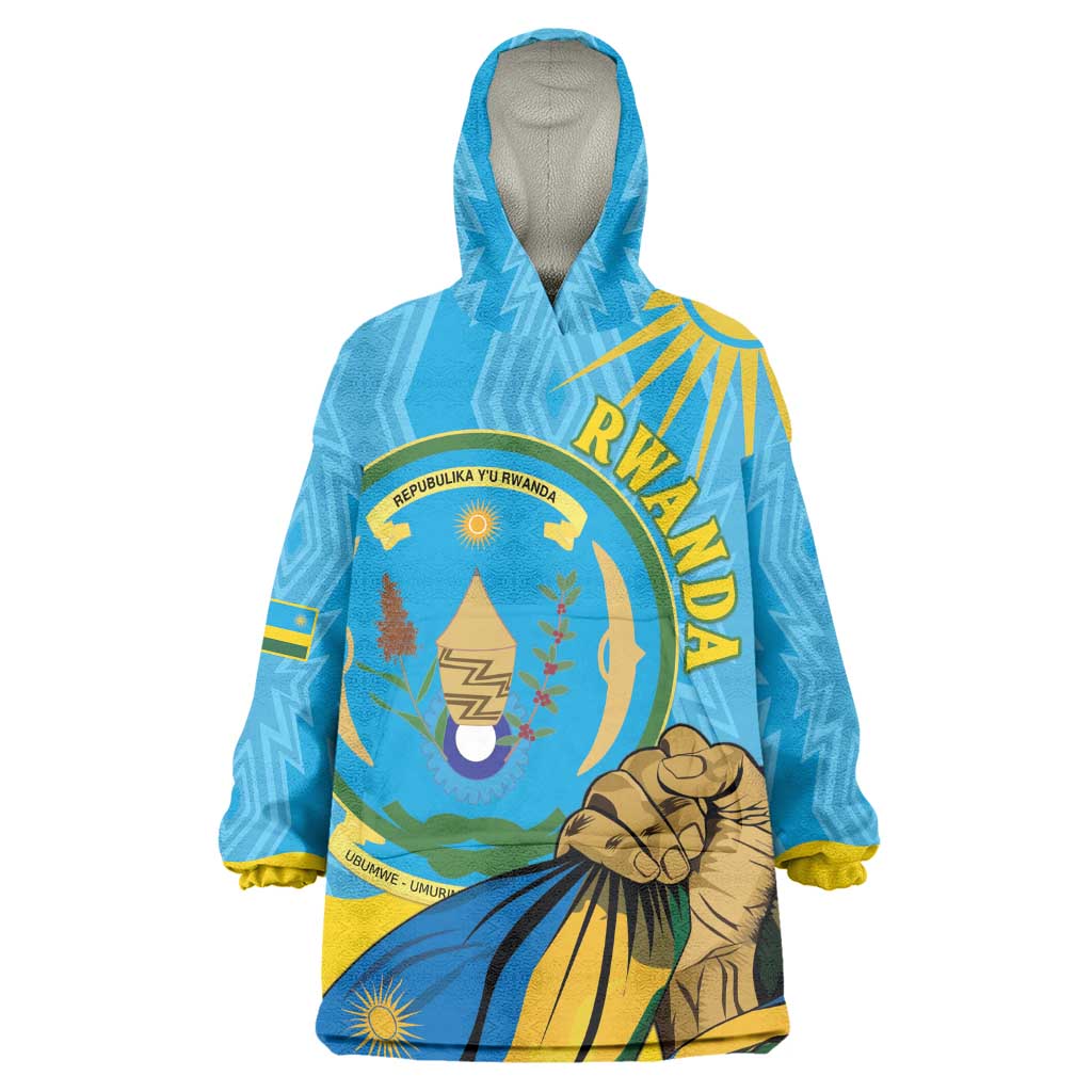 Personalized Happy Rwanda Independence Day Wearable Blanket Hoodie Coat Of Arms With Map