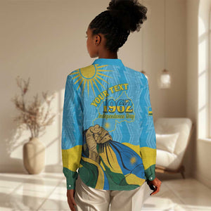 Personalized Happy Rwanda Independence Day Women Casual Shirt Coat Of Arms With Map