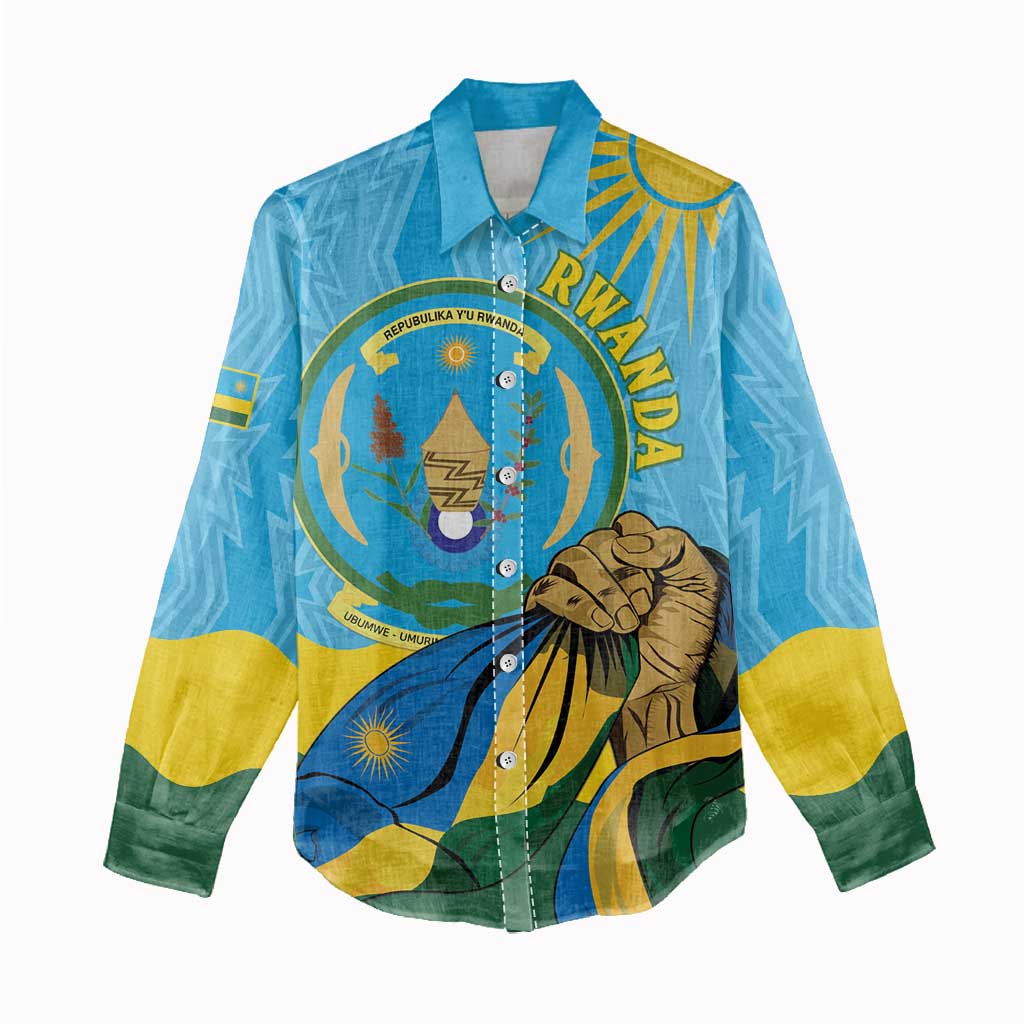 Personalized Happy Rwanda Independence Day Women Casual Shirt Coat Of Arms With Map