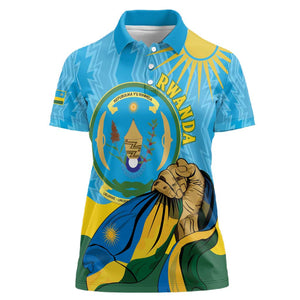 Personalized Happy Rwanda Independence Day Women Polo Shirt Coat Of Arms With Map