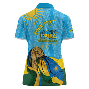 Personalized Happy Rwanda Independence Day Women Polo Shirt Coat Of Arms With Map