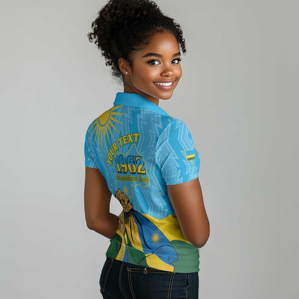 Personalized Happy Rwanda Independence Day Women Polo Shirt Coat Of Arms With Map