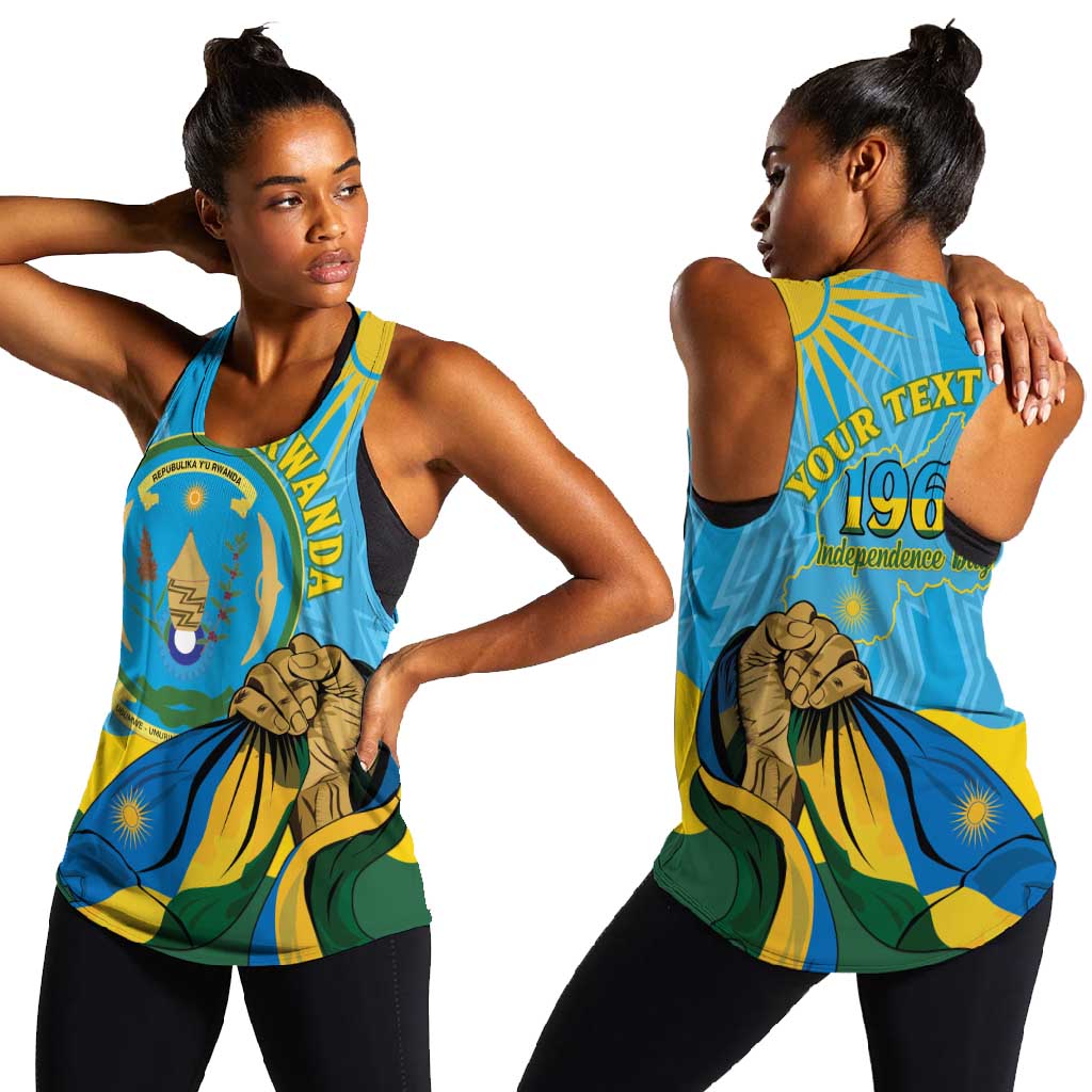 Personalized Happy Rwanda Independence Day Women Racerback Tank Coat Of Arms With Map
