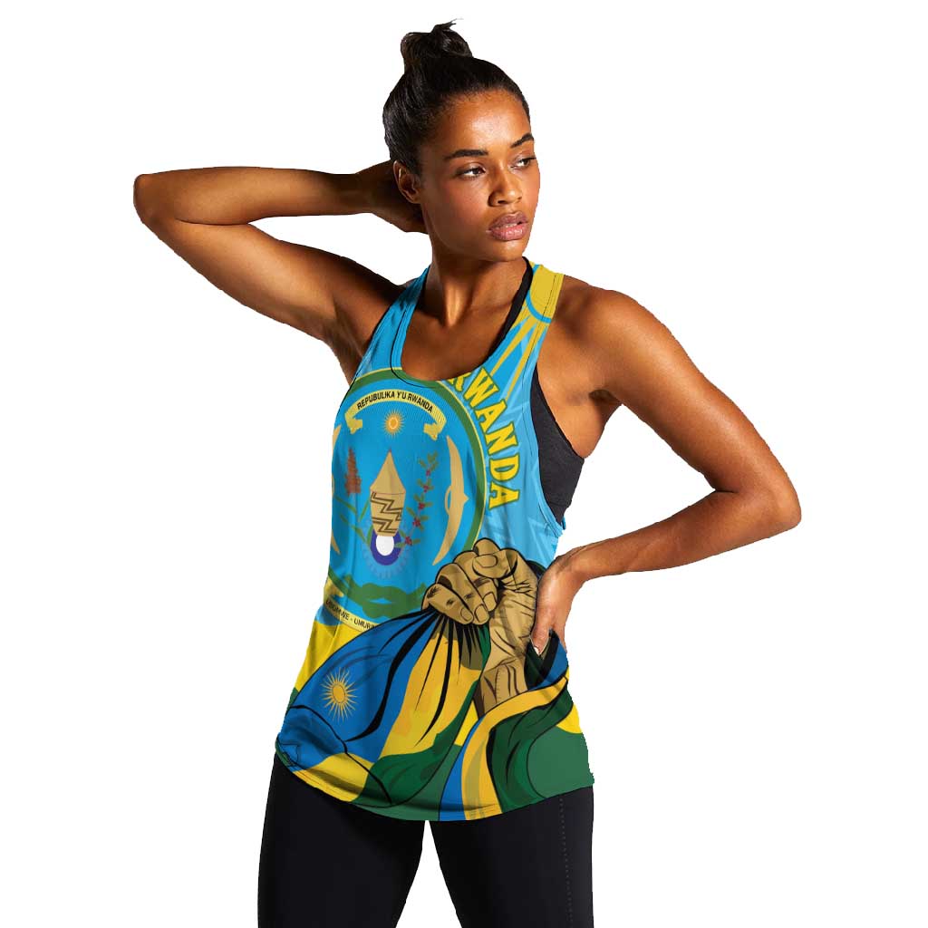 Personalized Happy Rwanda Independence Day Women Racerback Tank Coat Of Arms With Map