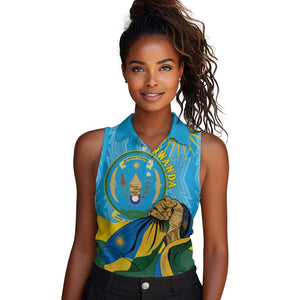 Personalized Happy Rwanda Independence Day Women Sleeveless Polo Shirt Coat Of Arms With Map