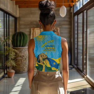 Personalized Happy Rwanda Independence Day Women Sleeveless Polo Shirt Coat Of Arms With Map