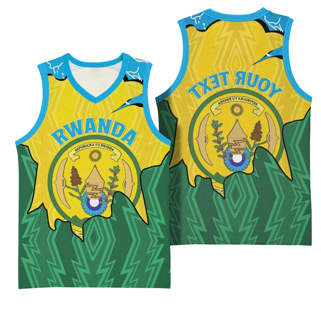 Personalized Jamhuri ya Rwanda Basketball Jersey Coat Of Arms Imigongo Pattern - African Pride
