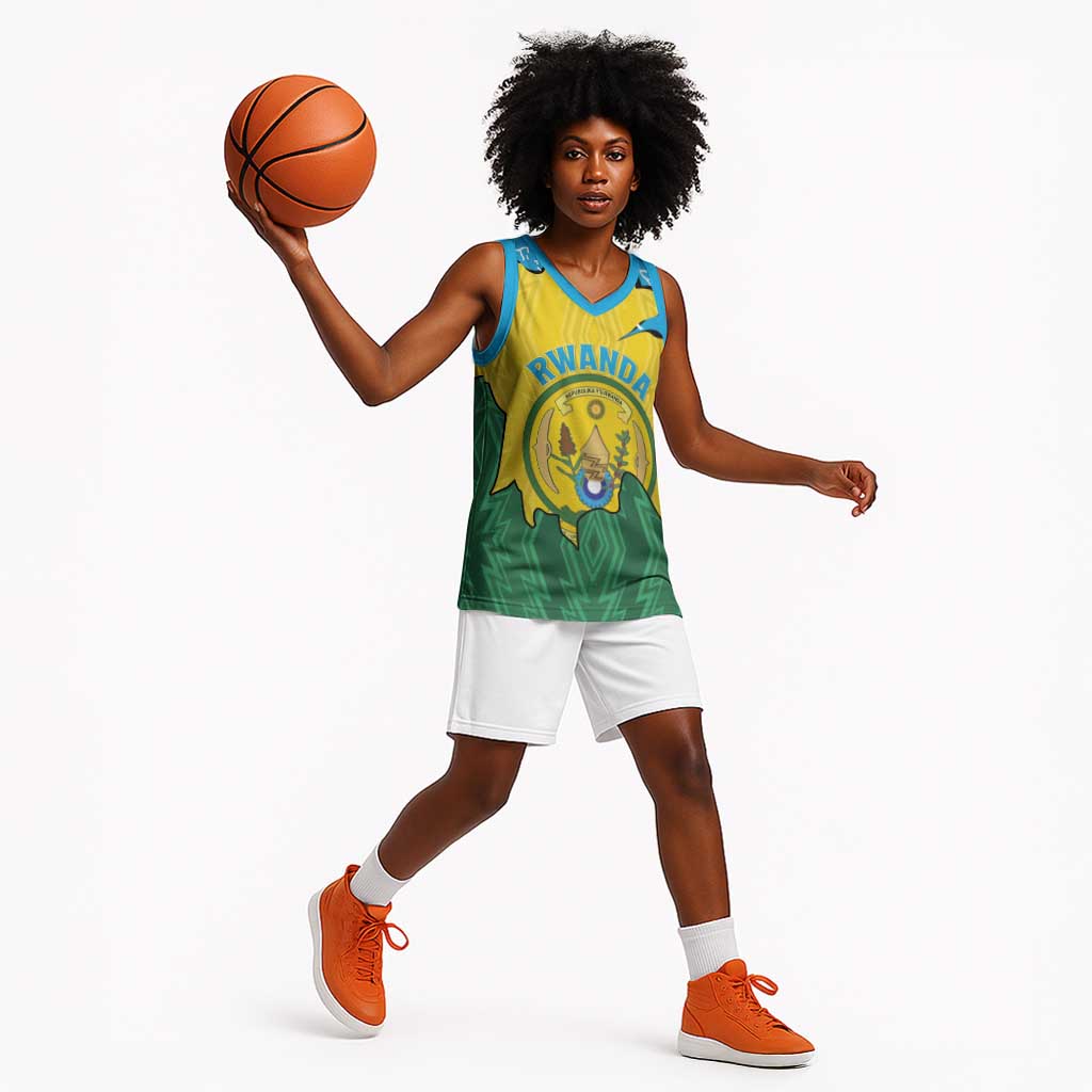Personalized Jamhuri ya Rwanda Basketball Jersey Coat Of Arms Imigongo Pattern - African Pride