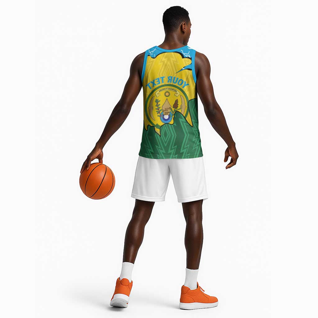 Personalized Jamhuri ya Rwanda Basketball Jersey Coat Of Arms Imigongo Pattern - African Pride
