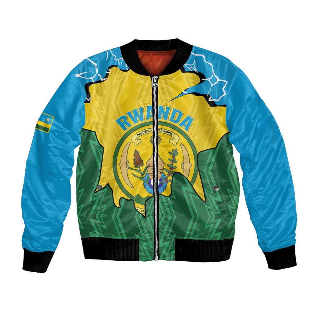 Personalized Jamhuri ya Rwanda Bomber Jacket Coat Of Arms Imigongo Pattern