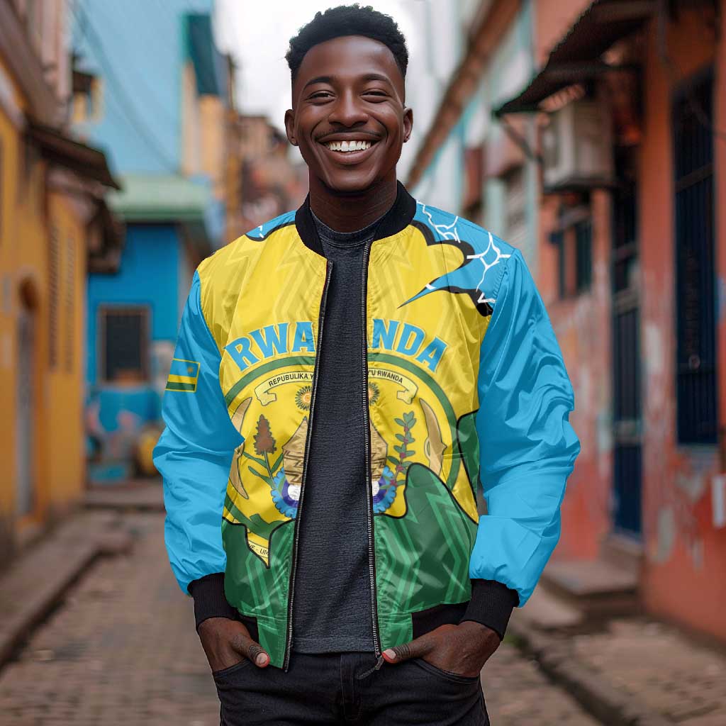 Personalized Jamhuri ya Rwanda Bomber Jacket Coat Of Arms Imigongo Pattern