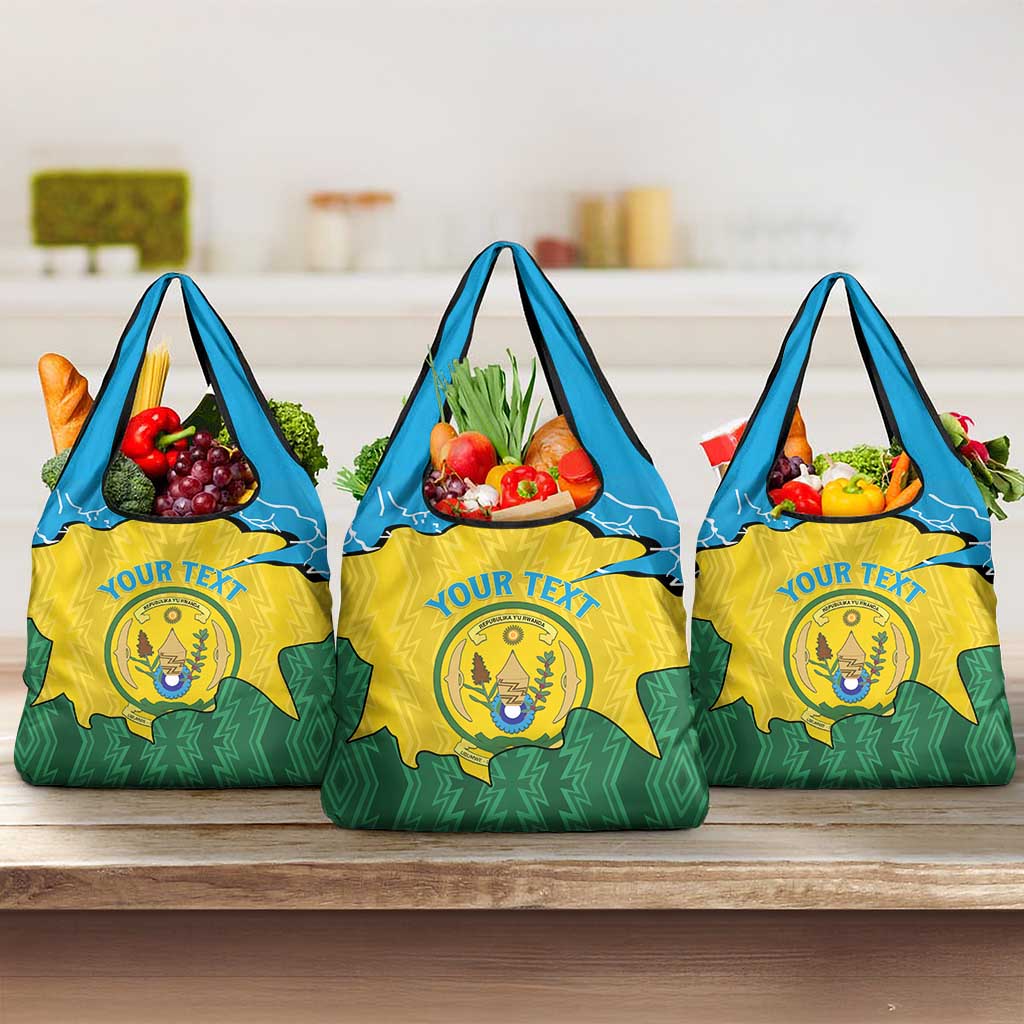 Personalized Jamhuri ya Rwanda Grocery Bag Coat Of Arms Imigongo Pattern