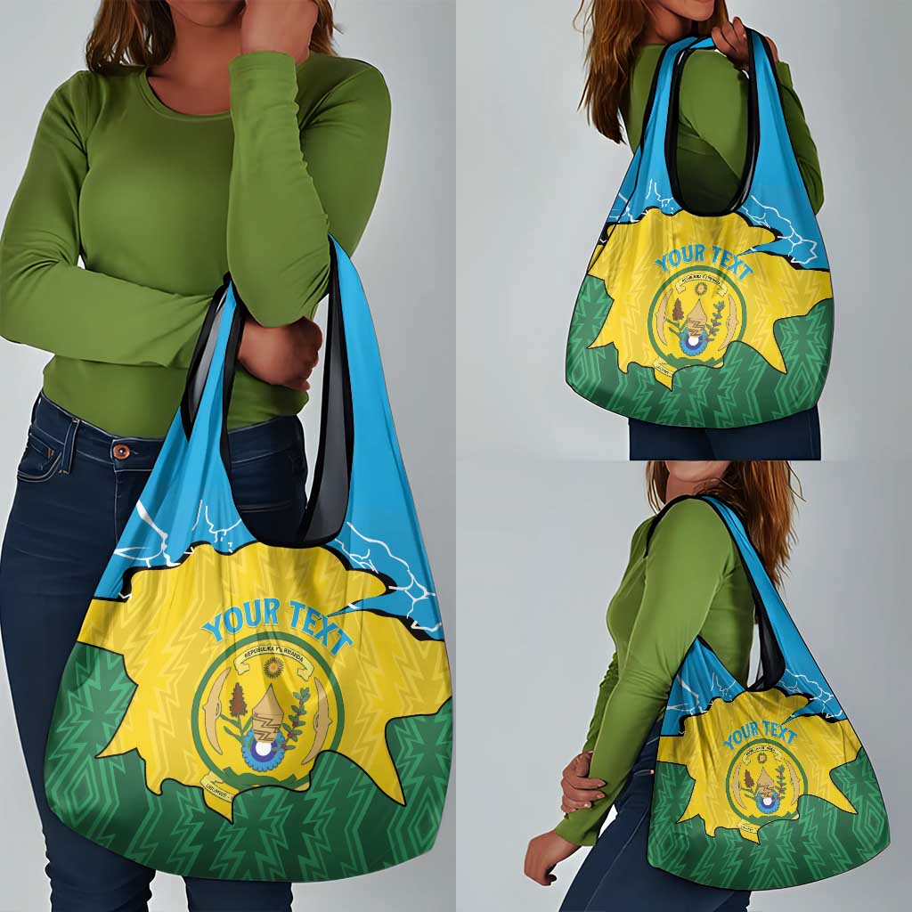 Personalized Jamhuri ya Rwanda Grocery Bag Coat Of Arms Imigongo Pattern