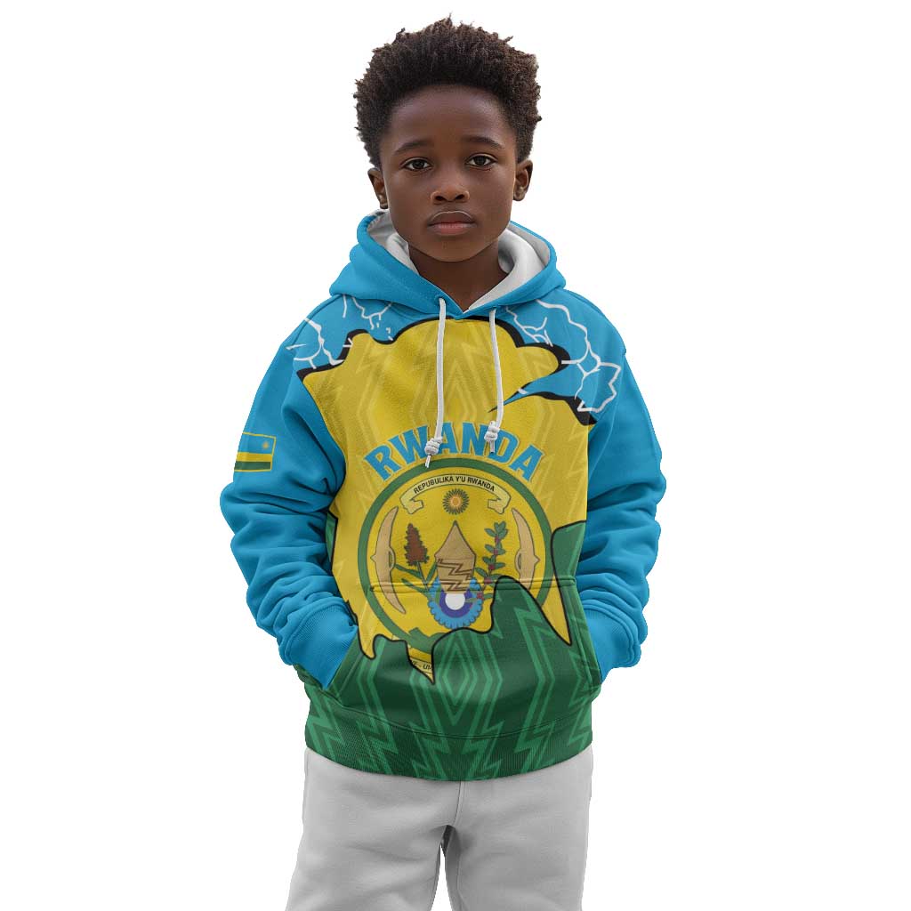 Personalized Jamhuri ya Rwanda Kid Hoodie Coat Of Arms Imigongo Pattern