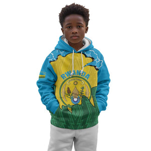 Personalized Jamhuri ya Rwanda Kid Hoodie Coat Of Arms Imigongo Pattern
