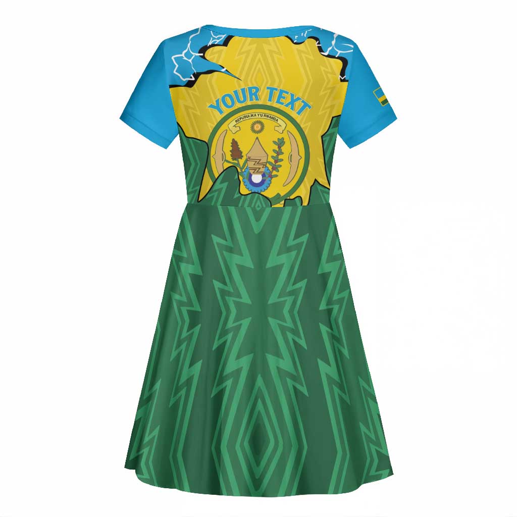Personalized Jamhuri ya Rwanda Kid Short Sleeve Dress Coat Of Arms Imigongo Pattern