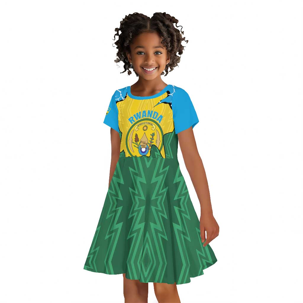 Personalized Jamhuri ya Rwanda Kid Short Sleeve Dress Coat Of Arms Imigongo Pattern