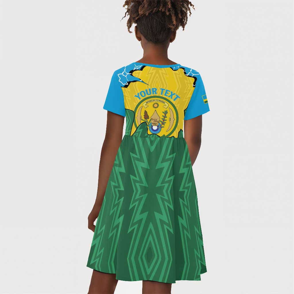 Personalized Jamhuri ya Rwanda Kid Short Sleeve Dress Coat Of Arms Imigongo Pattern
