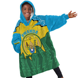 Personalized Jamhuri ya Rwanda Kid Wearable Blanket Hoodie Coat Of Arms Imigongo Pattern