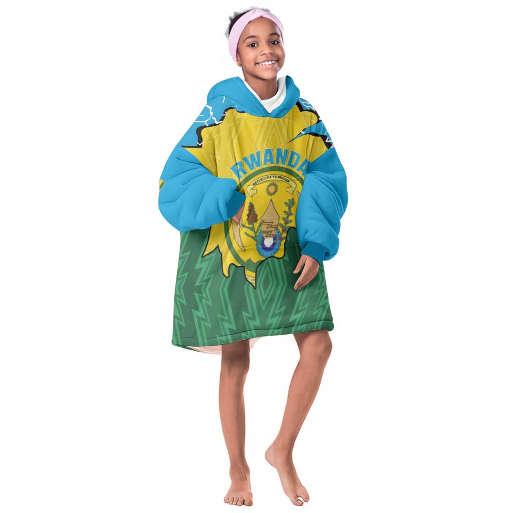 Personalized Jamhuri ya Rwanda Kid Wearable Blanket Hoodie Coat Of Arms Imigongo Pattern