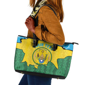 Personalized Jamhuri ya Rwanda Leather Tote Bag Coat Of Arms Imigongo Pattern