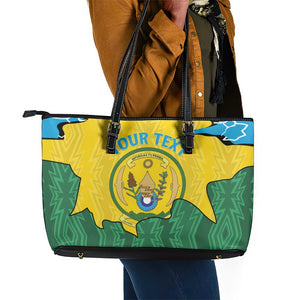 Personalized Jamhuri ya Rwanda Leather Tote Bag Coat Of Arms Imigongo Pattern