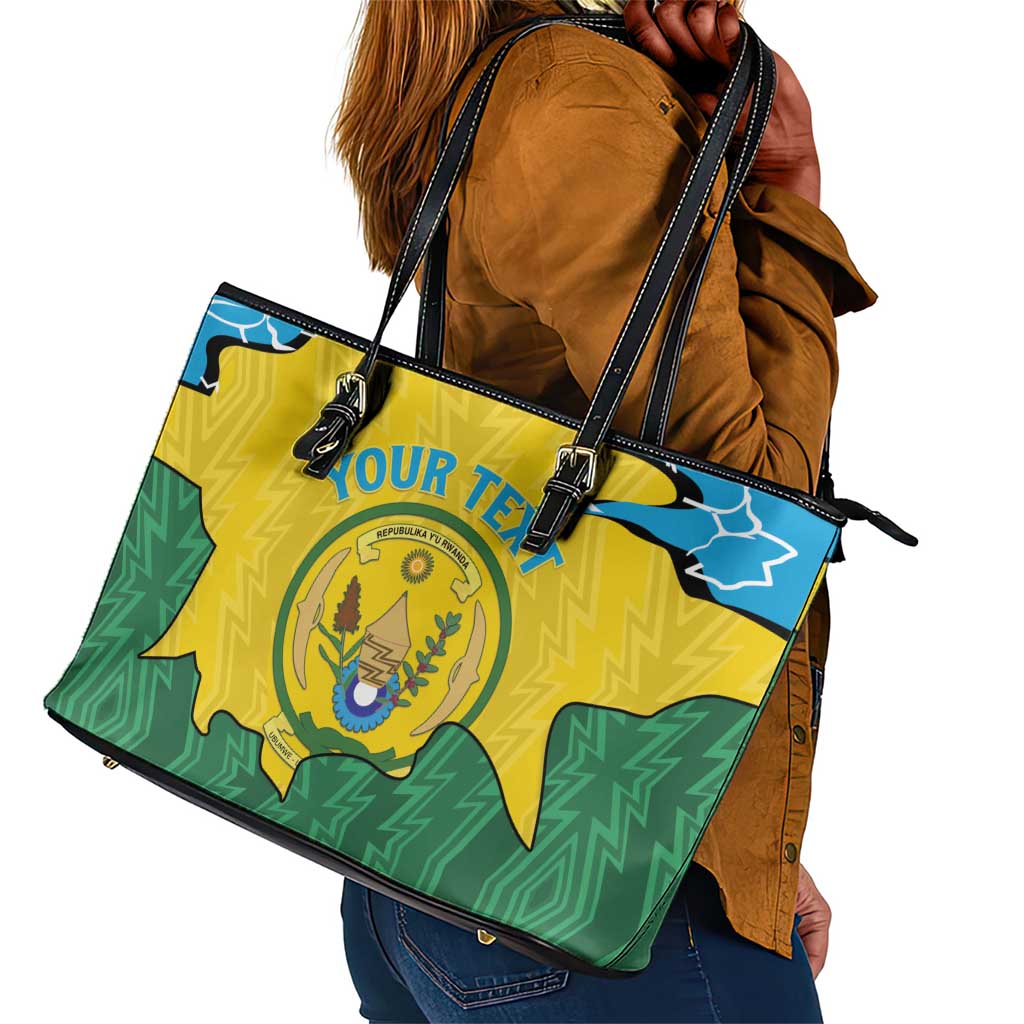 Personalized Jamhuri ya Rwanda Leather Tote Bag Coat Of Arms Imigongo Pattern