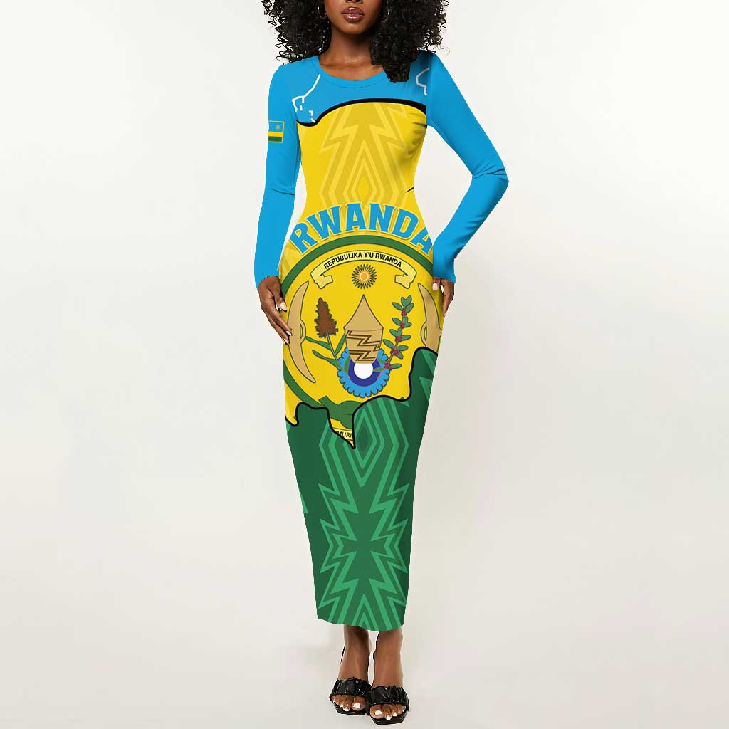 Personalized Jamhuri ya Rwanda Long Sleeve Bodycon Dress Coat Of Arms Imigongo Pattern LT15