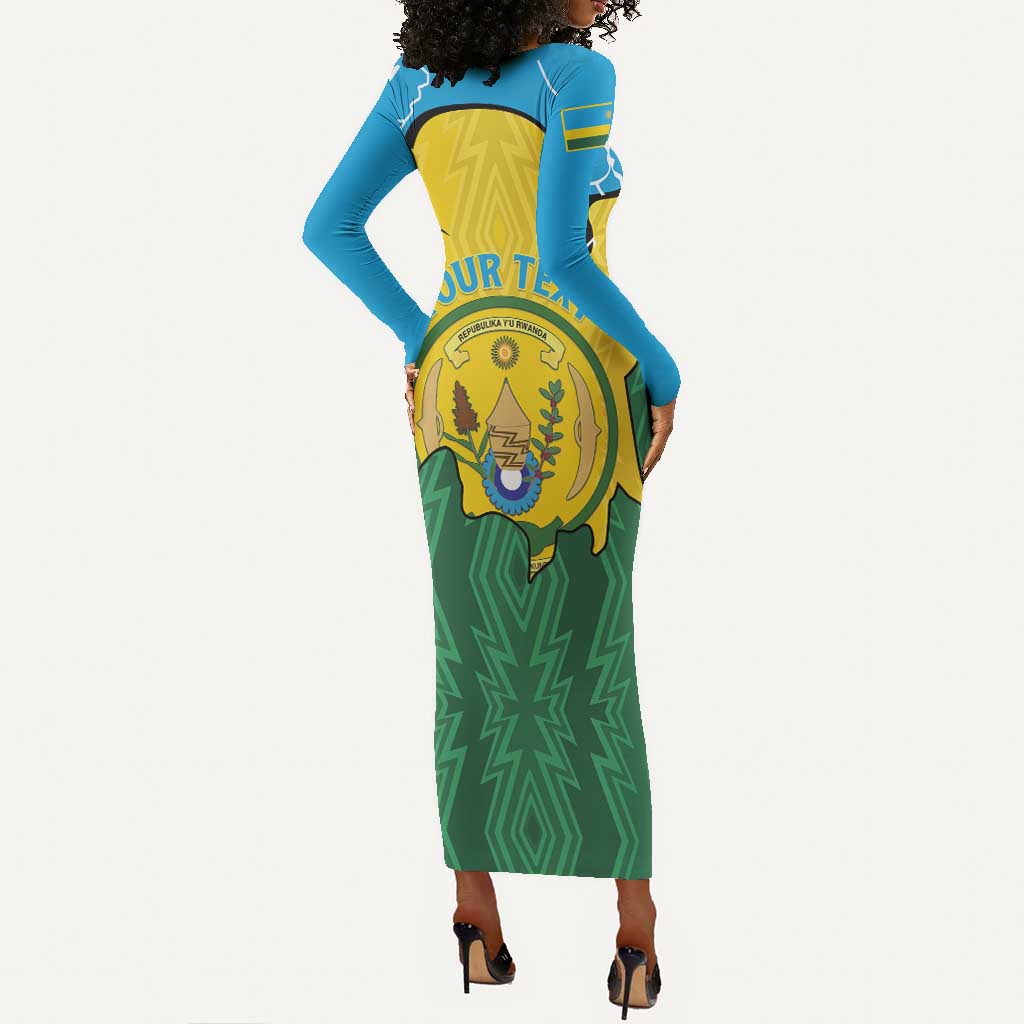Personalized Jamhuri ya Rwanda Long Sleeve Bodycon Dress Coat Of Arms Imigongo Pattern LT15