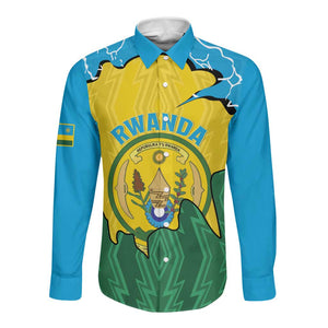 Personalized Jamhuri ya Rwanda Long Sleeve Button Shirt Coat Of Arms Imigongo Pattern