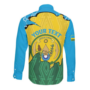 Personalized Jamhuri ya Rwanda Long Sleeve Button Shirt Coat Of Arms Imigongo Pattern