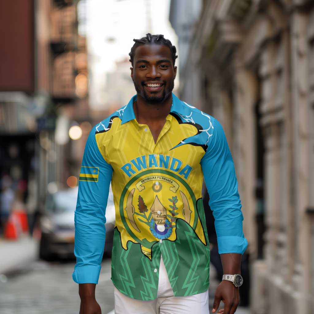 Personalized Jamhuri ya Rwanda Long Sleeve Button Shirt Coat Of Arms Imigongo Pattern