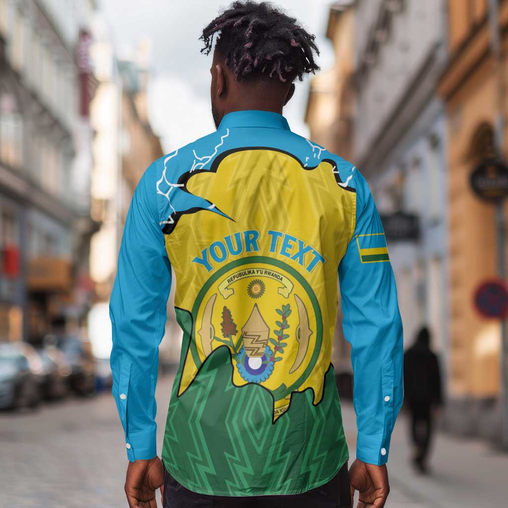 Personalized Jamhuri ya Rwanda Long Sleeve Button Shirt Coat Of Arms Imigongo Pattern