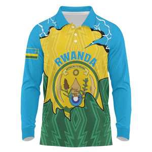 Personalized Jamhuri ya Rwanda Long Sleeve Polo Shirt Coat Of Arms Imigongo Pattern