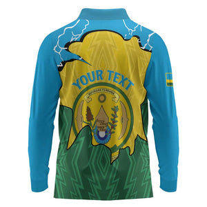 Personalized Jamhuri ya Rwanda Long Sleeve Polo Shirt Coat Of Arms Imigongo Pattern