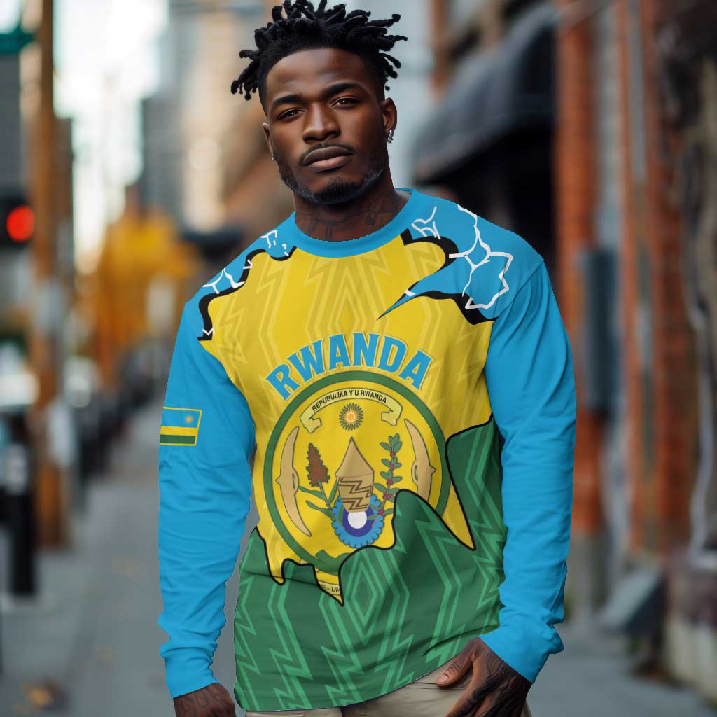 Personalized Jamhuri ya Rwanda Long Sleeve Shirt Coat Of Arms Imigongo Pattern