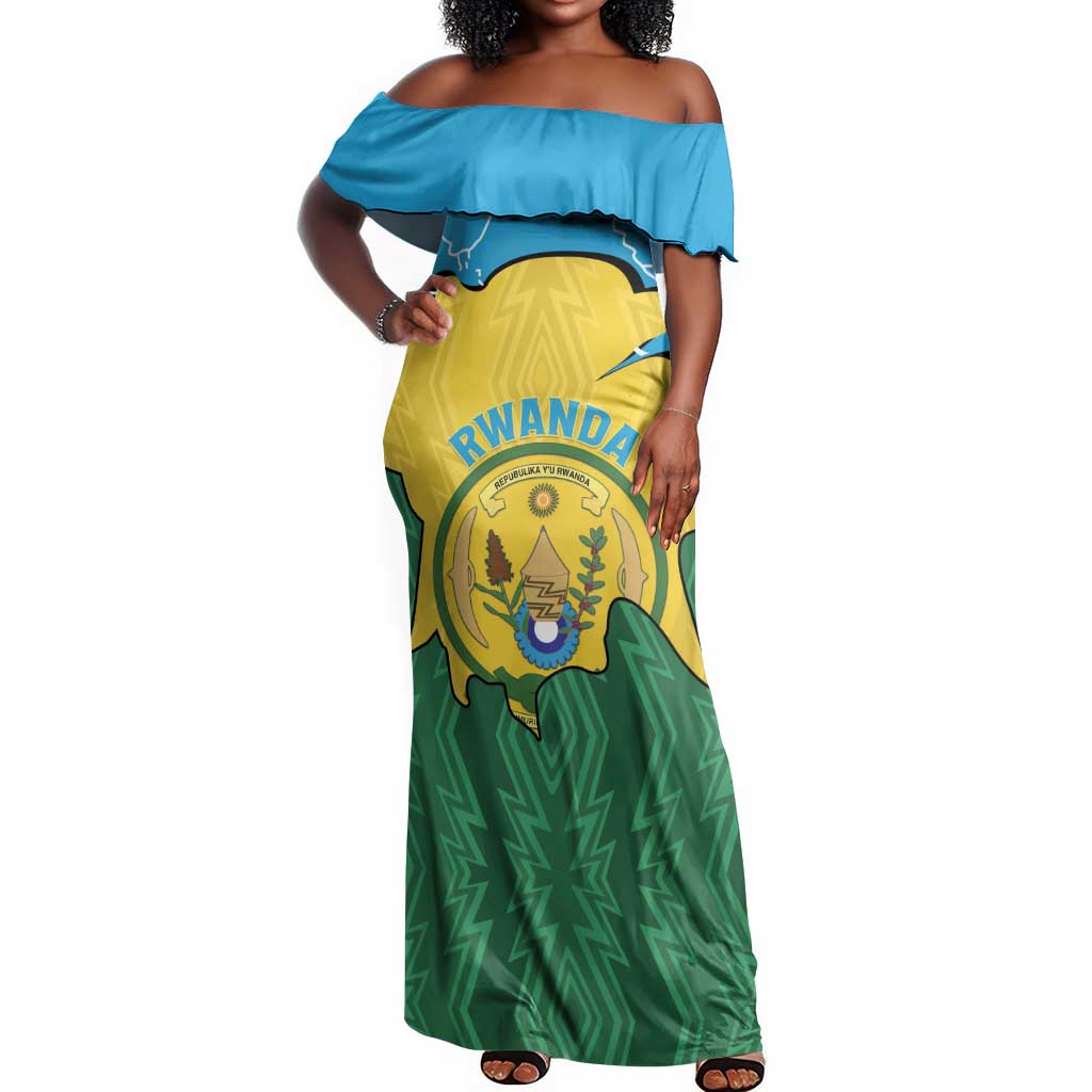 Personalized Jamhuri ya Rwanda Off Shoulder Maxi Dress Coat Of Arms Imigongo Pattern