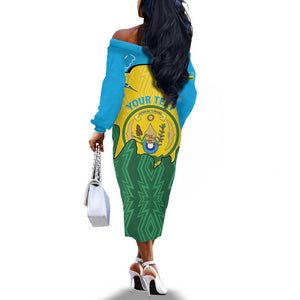 Personalized Jamhuri ya Rwanda Off The Shoulder Long Sleeve Dress Coat Of Arms Imigongo Pattern