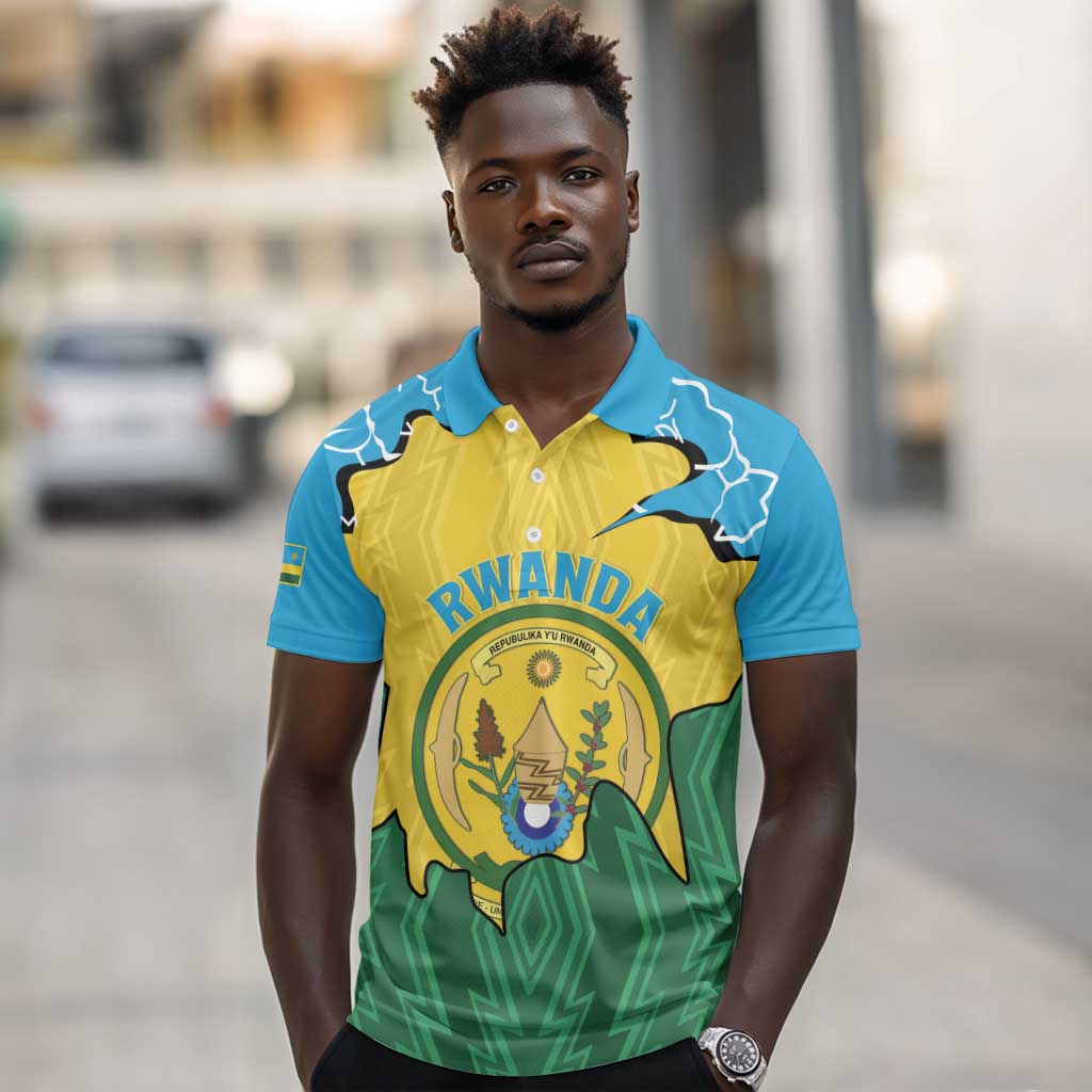 Personalized Jamhuri ya Rwanda Polo Shirt Coat Of Arms Imigongo Pattern