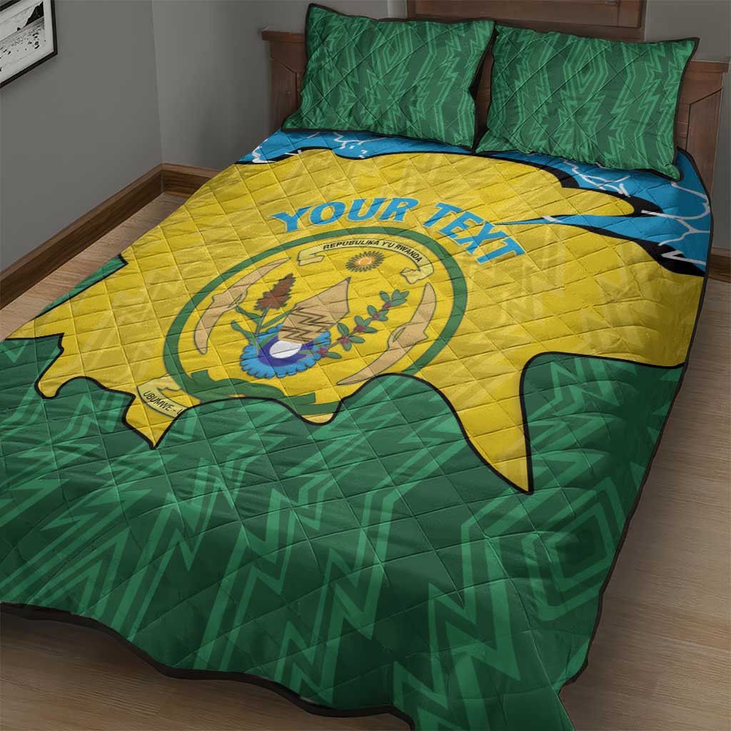 Personalized Jamhuri ya Rwanda Quilt Bed Set Coat Of Arms Imigongo Pattern
