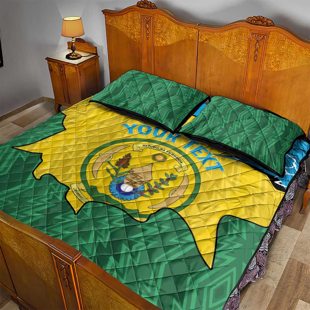 Personalized Jamhuri ya Rwanda Quilt Bed Set Coat Of Arms Imigongo Pattern