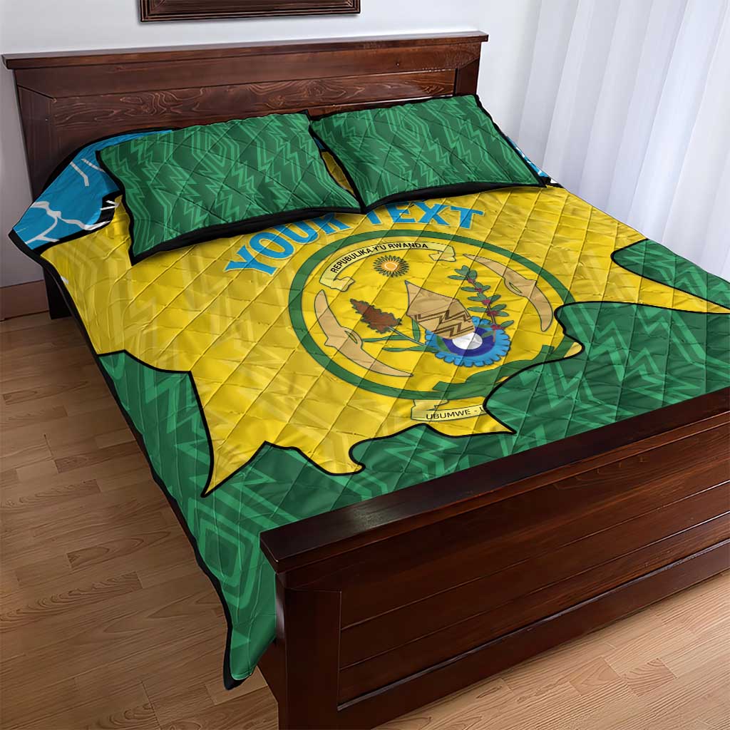 Personalized Jamhuri ya Rwanda Quilt Bed Set Coat Of Arms Imigongo Pattern