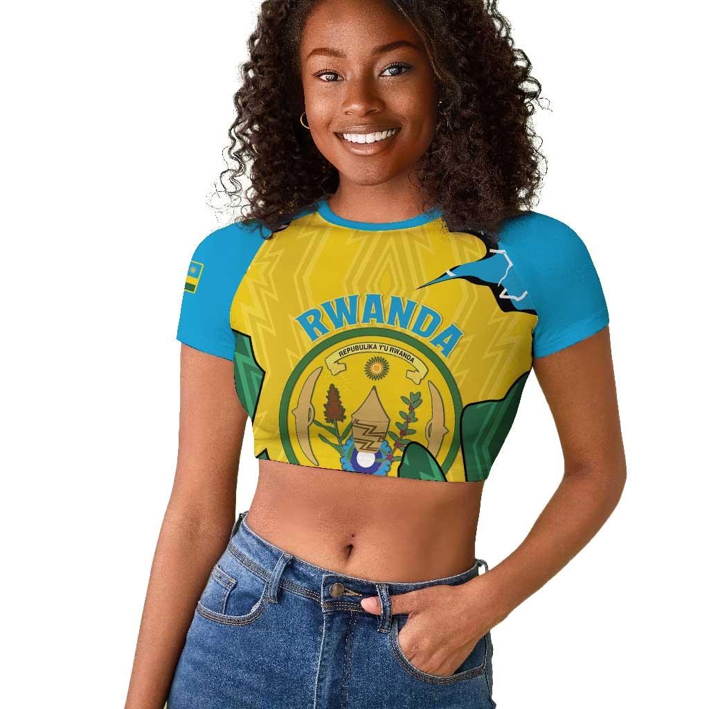 Personalized Jamhuri ya Rwanda Raglan Cropped T shirt Coat Of Arms Imigongo Pattern
