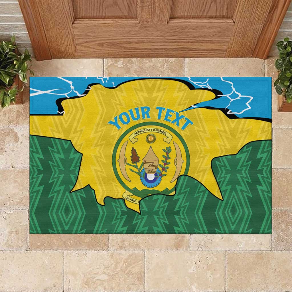 Personalized Jamhuri ya Rwanda Rubber Doormat Coat Of Arms Imigongo Pattern