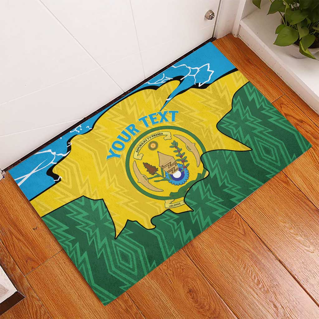 Personalized Jamhuri ya Rwanda Rubber Doormat Coat Of Arms Imigongo Pattern