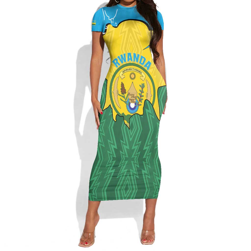 Personalized Jamhuri ya Rwanda Short Sleeve Bodycon Dress Coat Of Arms Imigongo Pattern LT15