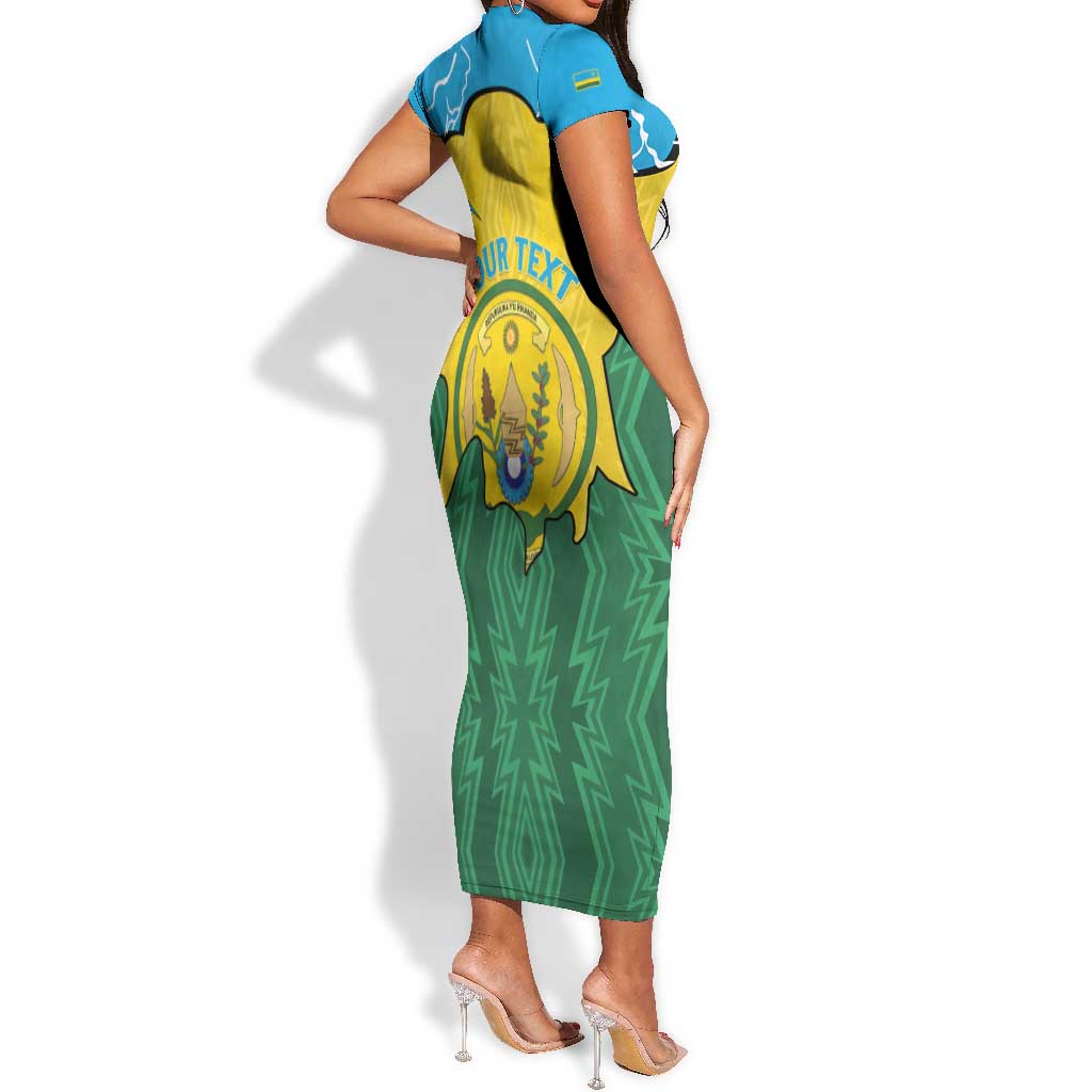 Personalized Jamhuri ya Rwanda Short Sleeve Bodycon Dress Coat Of Arms Imigongo Pattern LT15