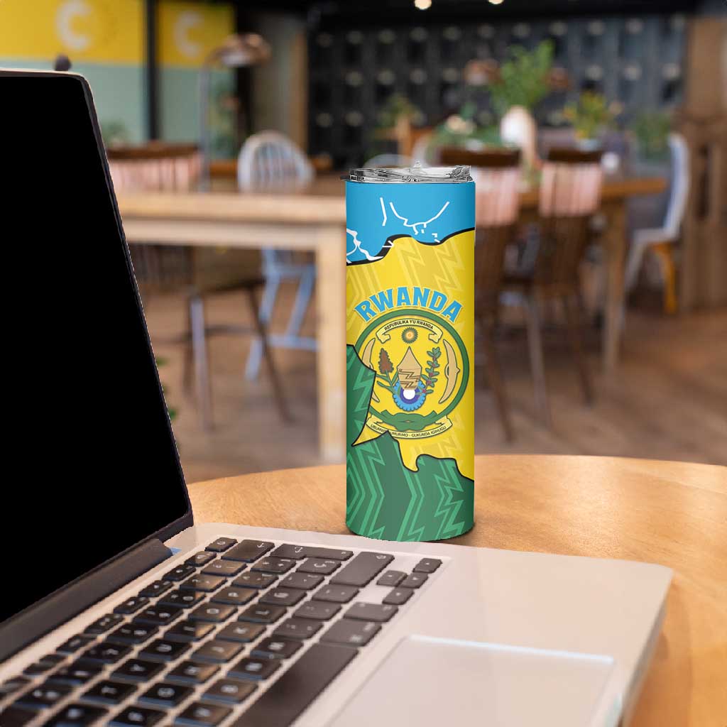 Personalized Jamhuri ya Rwanda Skinny Tumbler Coat Of Arms Imigongo Pattern