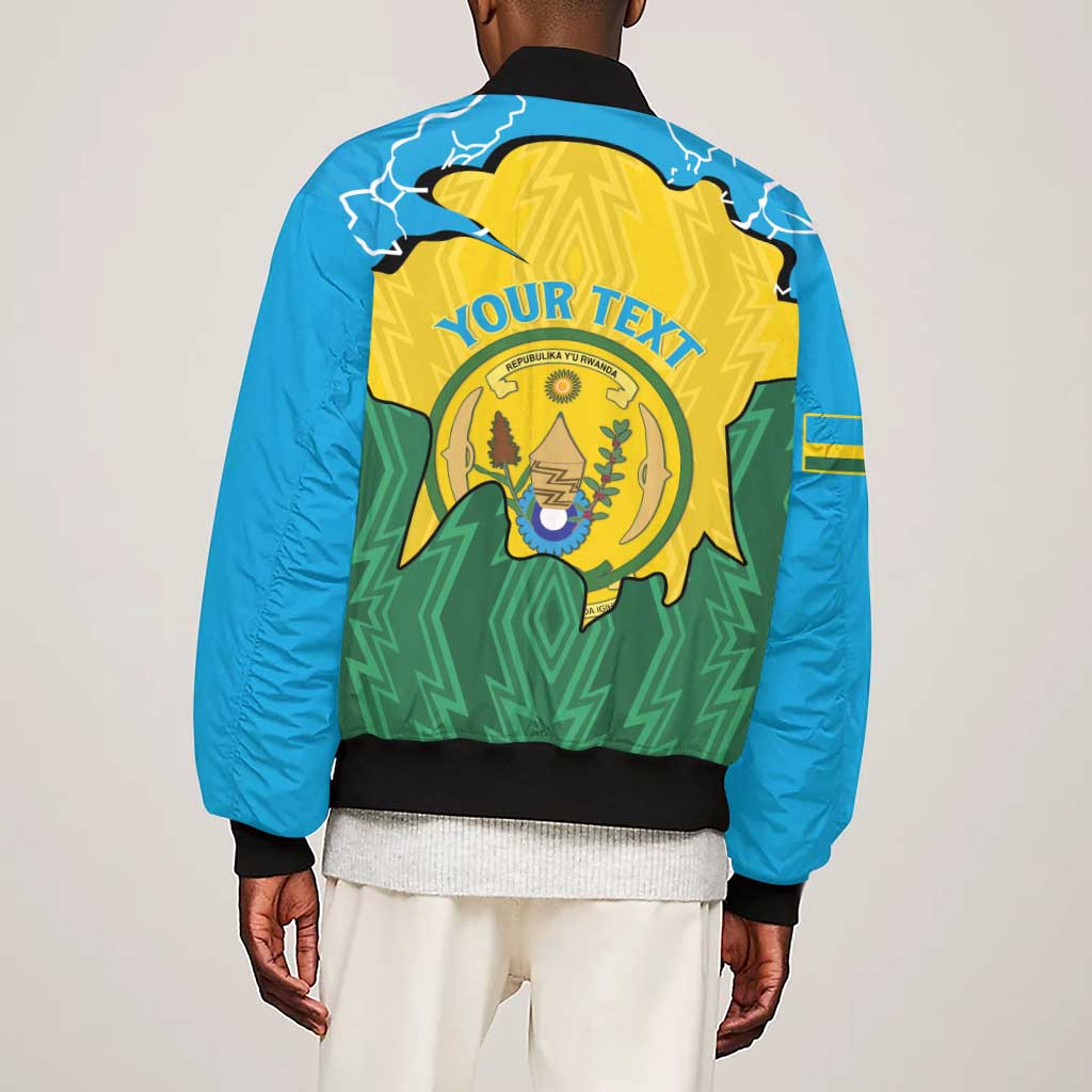 Personalized Jamhuri ya Rwanda Sleeve Zip Bomber Jacket Coat Of Arms Imigongo Pattern